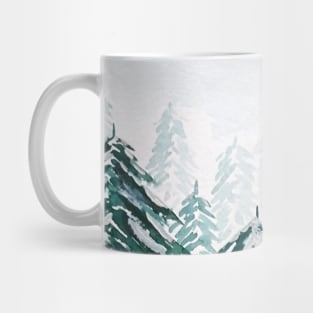 snowy pine forest green Mug